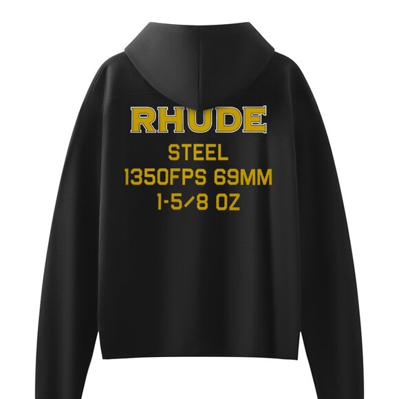 Rhude Black Steel Specification Graphic Print Hoodie - Picture 1 of 8